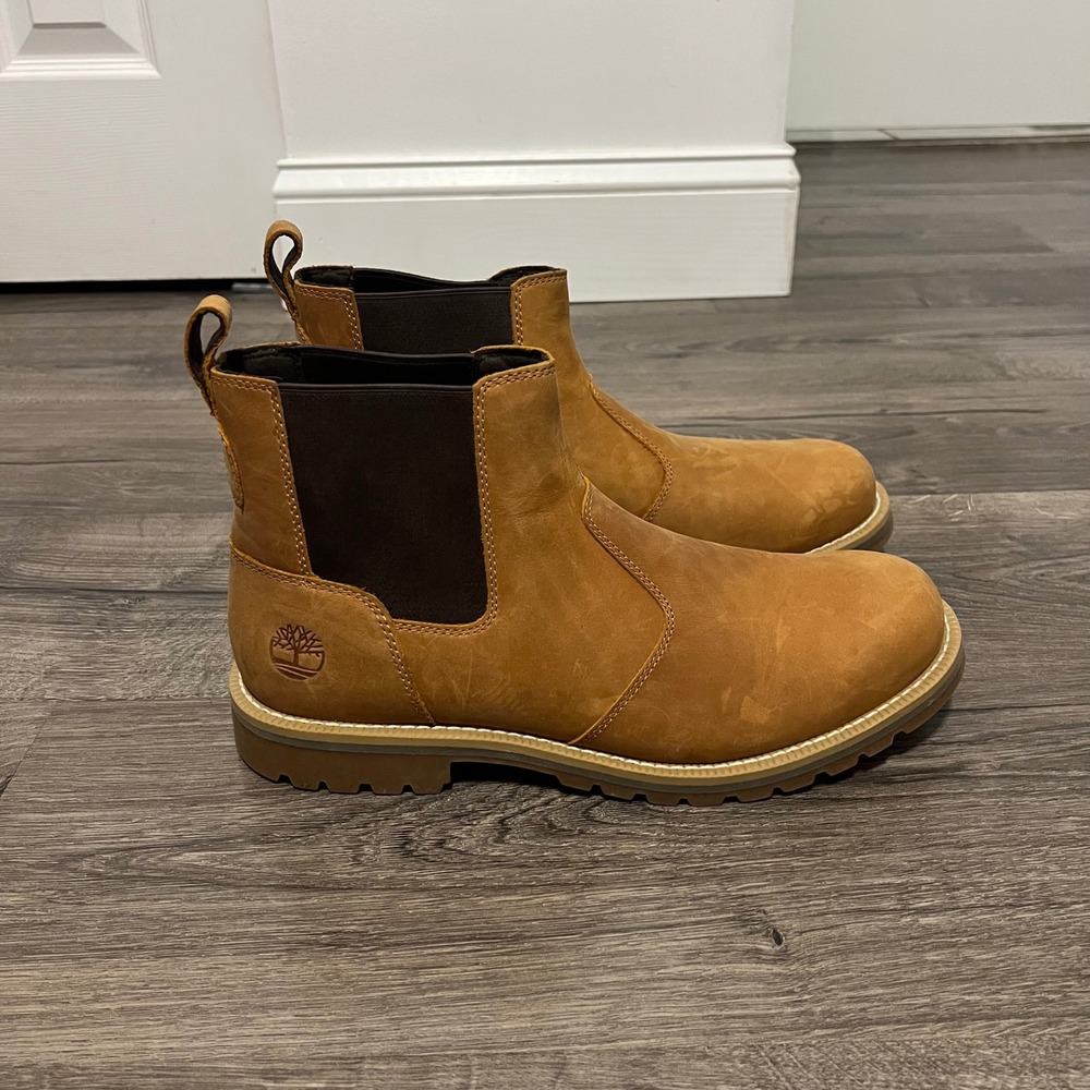 NWOT Timberland Redwood Falls Waterproof Chelsea Boots Wheat Brown Leather Sz 11